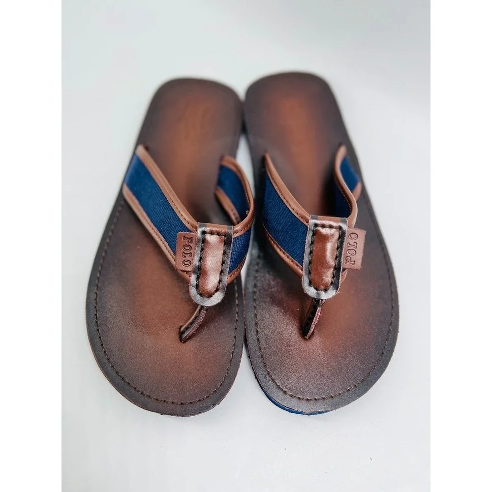 Polo Ralph Lauren Leather Flip Flops Sullivan Men 11 Sandals Newport Navy Brown